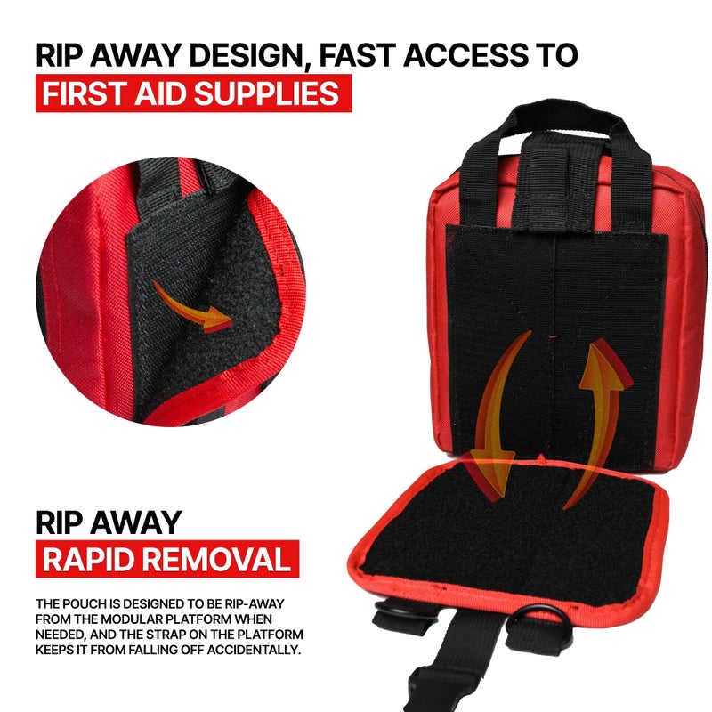 Orca Tactical حقيبة طبية طارئة ORCA Tactical Rip-Away IFAK - حقيبة إسعافات أولية فارغة، حقيبة طبية MOLLE، قماش بوليستر عسكري بوزن 600D، سحابات YKK مزدوجة، متينة لفرق الطوارئ، الشرطة، رجال الإطفاء والأنشطة الخارجية (أحمر) - Image 2